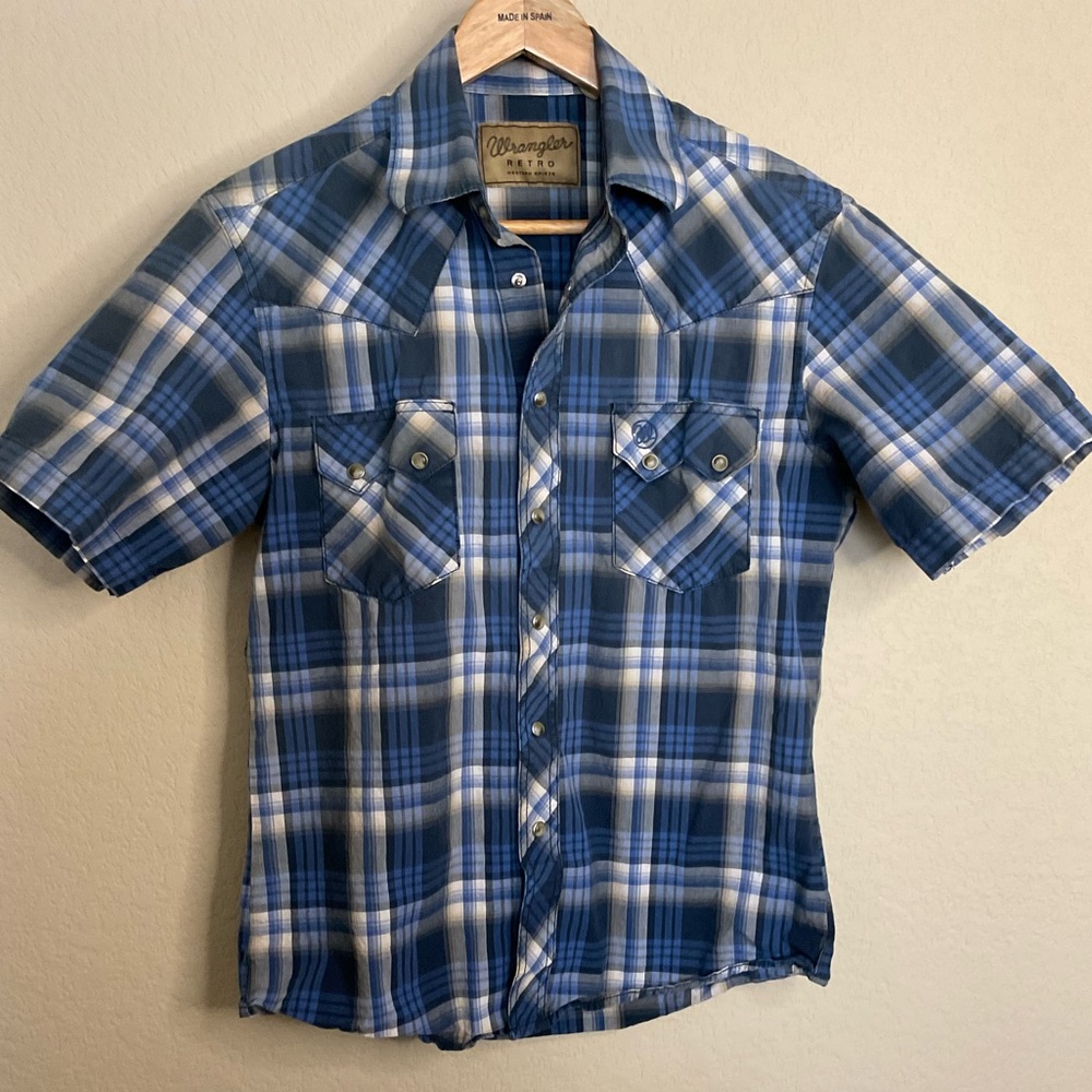 Wrangler Blue Plaid Men's Shirt size small